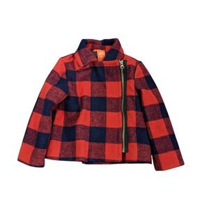 Joe Fresh Red and navy blue buffalo plaid Zipper Pea Coat Jacket Girls Size 3 3T